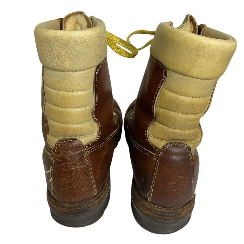Vintage Genuine Sherpa‎ Lined Brown Leather Hiking Boots Lace Up Men 8.5EE